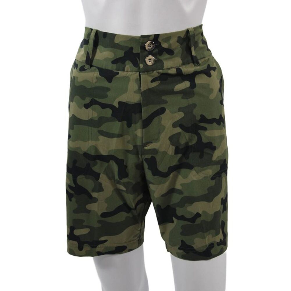 InPhorm Mens Bermuda Shorts Green Camo Army Button Size M